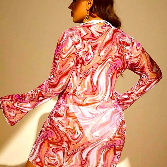 Plus Size Marble Print Drawstring Front Cover Up Dress *NEW* - Picture 2 of 6